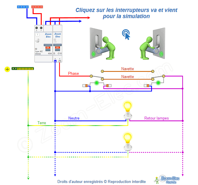Cablage d'un va-et-vient avec voyant témoin Cablage d'un va-et-vient avec voyant témoin