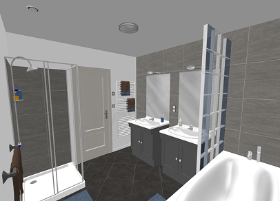 Installation électrique d’une salle de bain conforme à la norme NF C 15-100 Schéma d'installation électrique d'une salle de bain avec prises, éclairage et volumes de sécurité