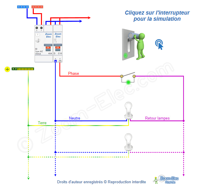 Schéma de cablage et branchement interrupteur avec voyant lumineux sans neutre Schéma de cablage et branchement interrupteur avec voyant lumineux sans neutre