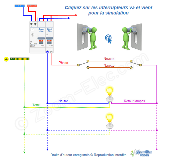 Schéma développé d'un va-et-vient Schéma électrique développé du circuit du va-et-vient, état 2, configuration HH