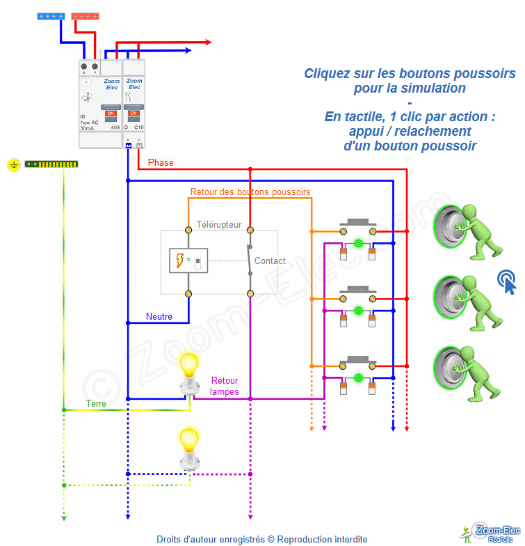 Schéma électrique d'un télérupteur avec bouton poussoir à voyant témoin Schéma électrique d'un télérupteur avec bouton poussoir à voyant témoin
