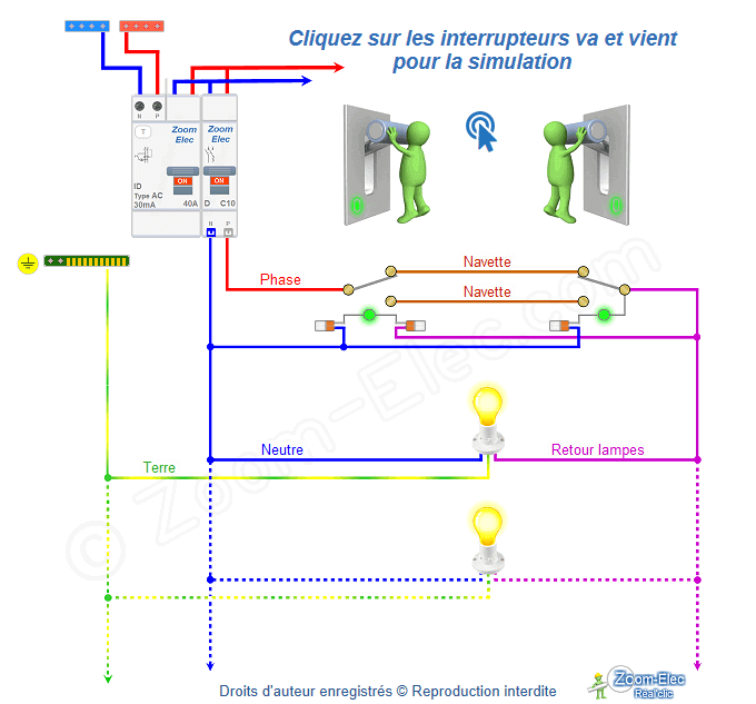 Schéma interrupteur va-et-vient avec voyant témoin Schéma interrupteur va-et-vient avec voyant témoin